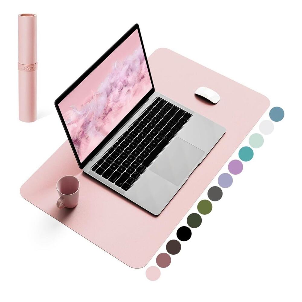 Non-Slip Leather Desk Pad, Waterproof Laptop Computer Desk Keyboard‎ Mat, Pink